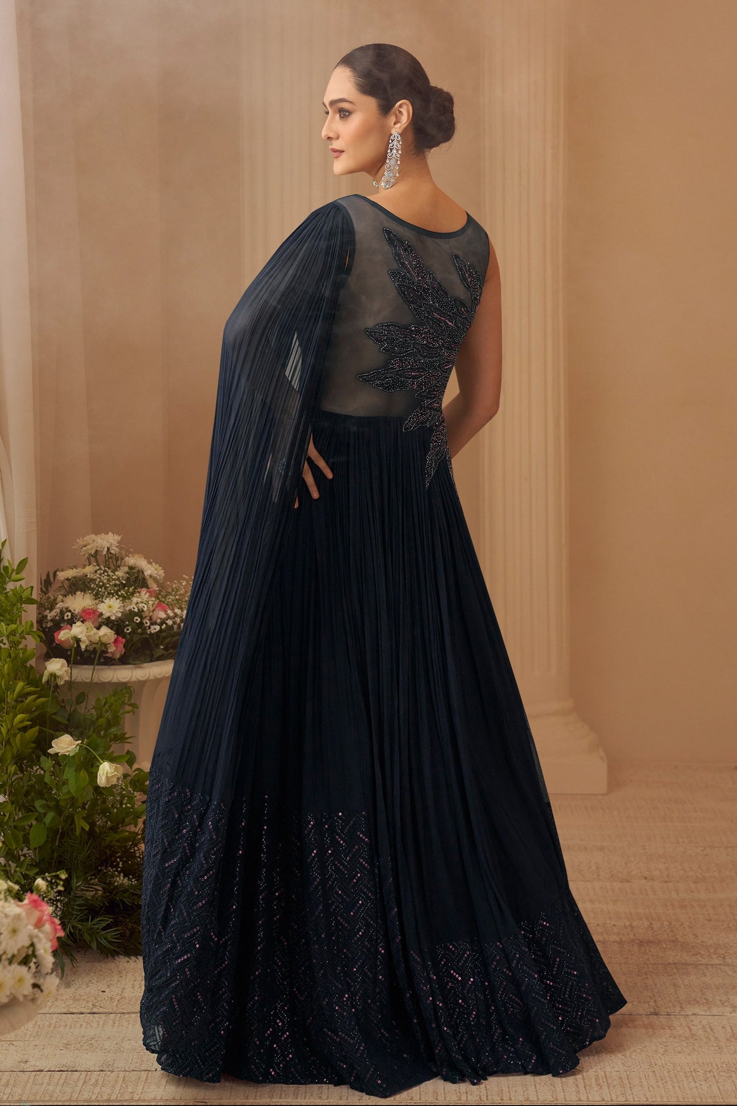 Navy Blue Readymade Chinon Silk Gown-SAR10952_4_SareeButa.com