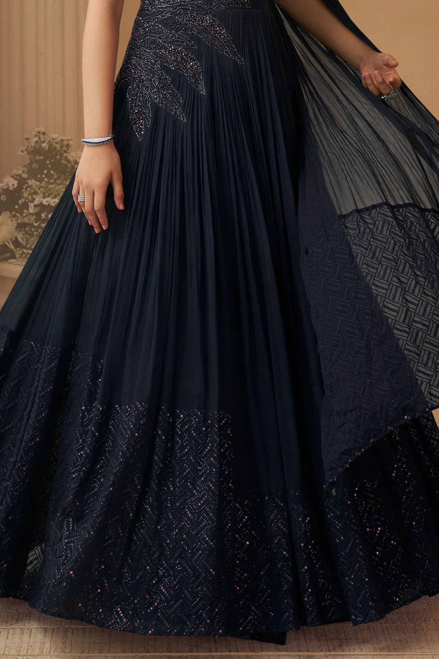 Navy Blue Readymade Chinon Silk Gown-SAR10952_5_SareeButa.com