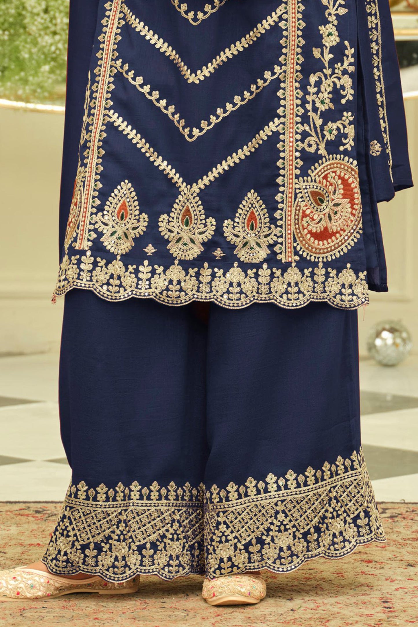 Navy Blue Readymade Embroidered Silk Suit-SAR12172_5_SareeButa.com