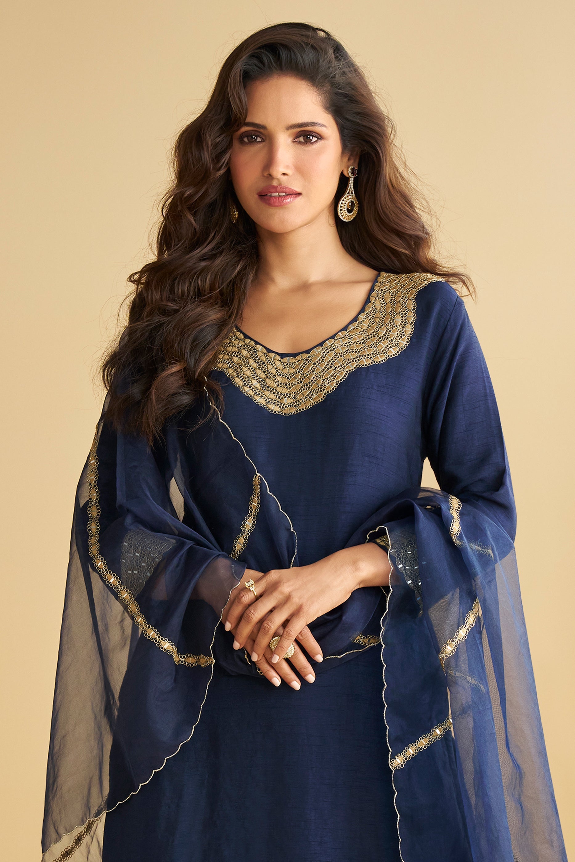 Navy Blue Readymade Mirror Work Silk Suit-SAR10769_4_SareeButa.com