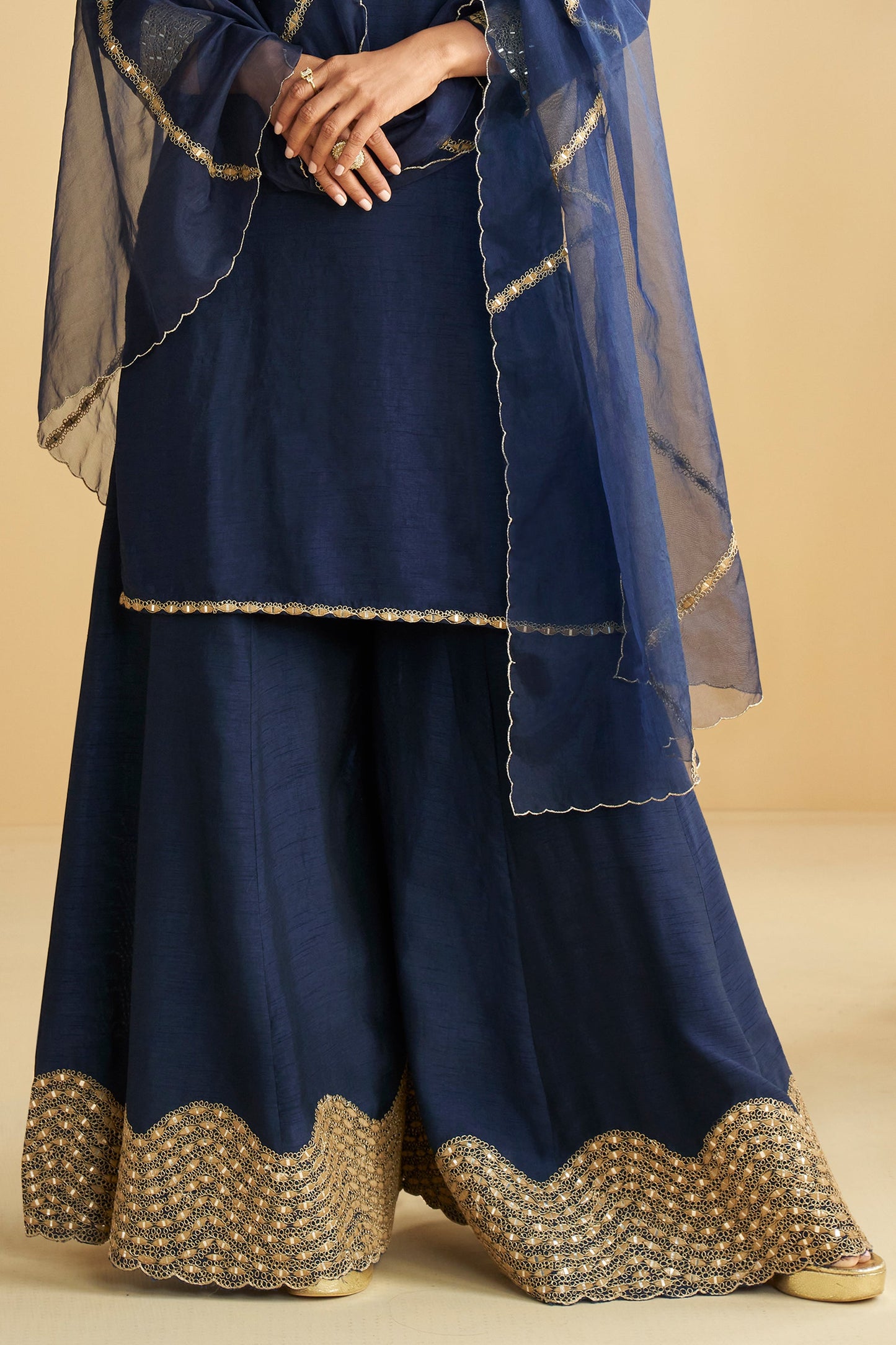 Navy Blue Readymade Mirror Work Silk Suit-SAR10769_5_SareeButa.com