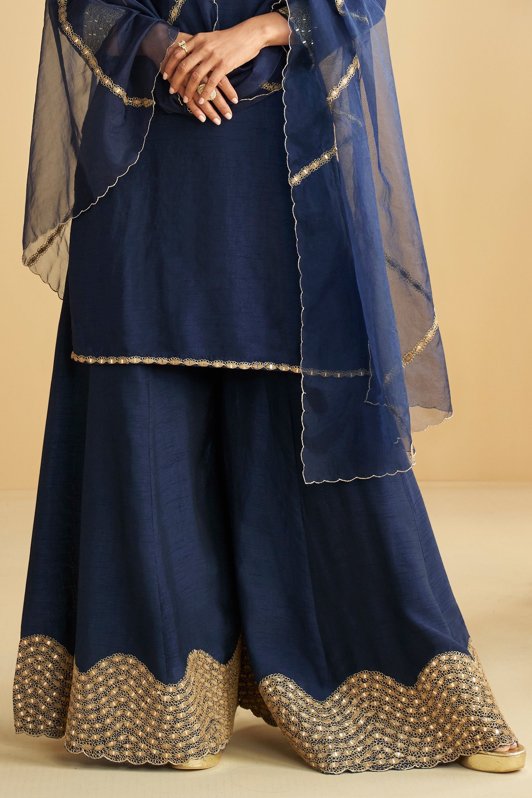 Navy Blue Readymade Mirror Work Silk Suit-SAR10769_5_SareeButa.com