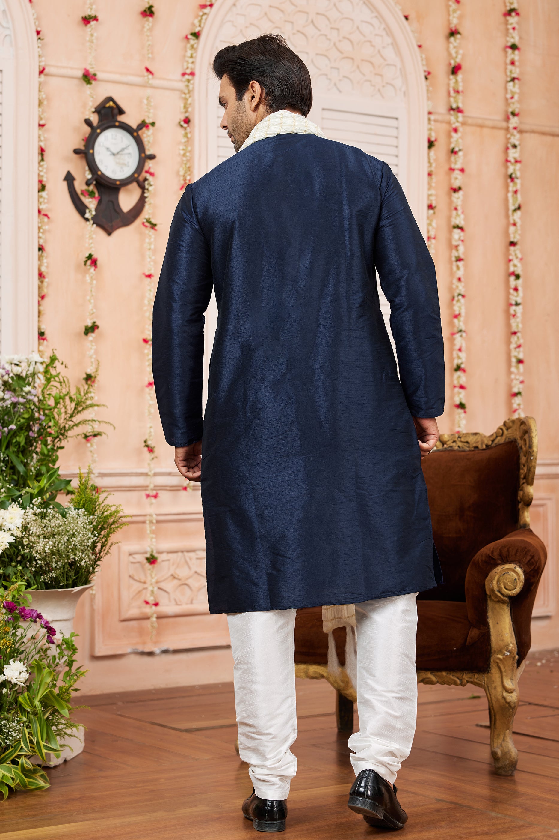 Navy Blue Silk Kurta Pajama-SAR11396_2_SareeButa.com