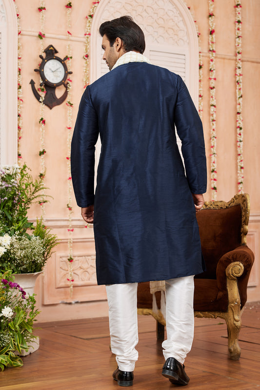 Navy Blue Silk Kurta Pajama-SAR11396_2_SareeButa.com