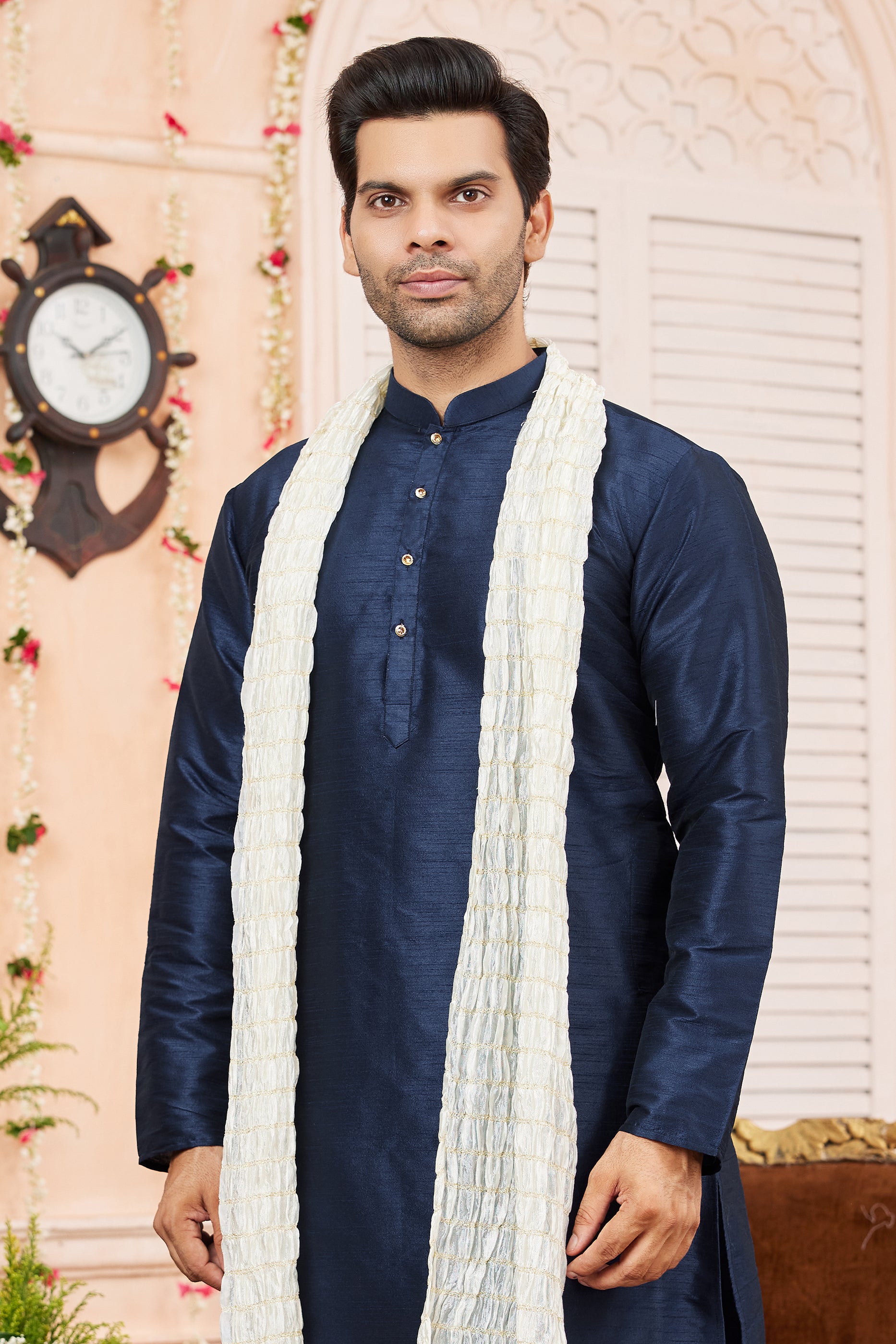 Navy Blue Silk Kurta Pajama-SAR11396_3_SareeButa.com