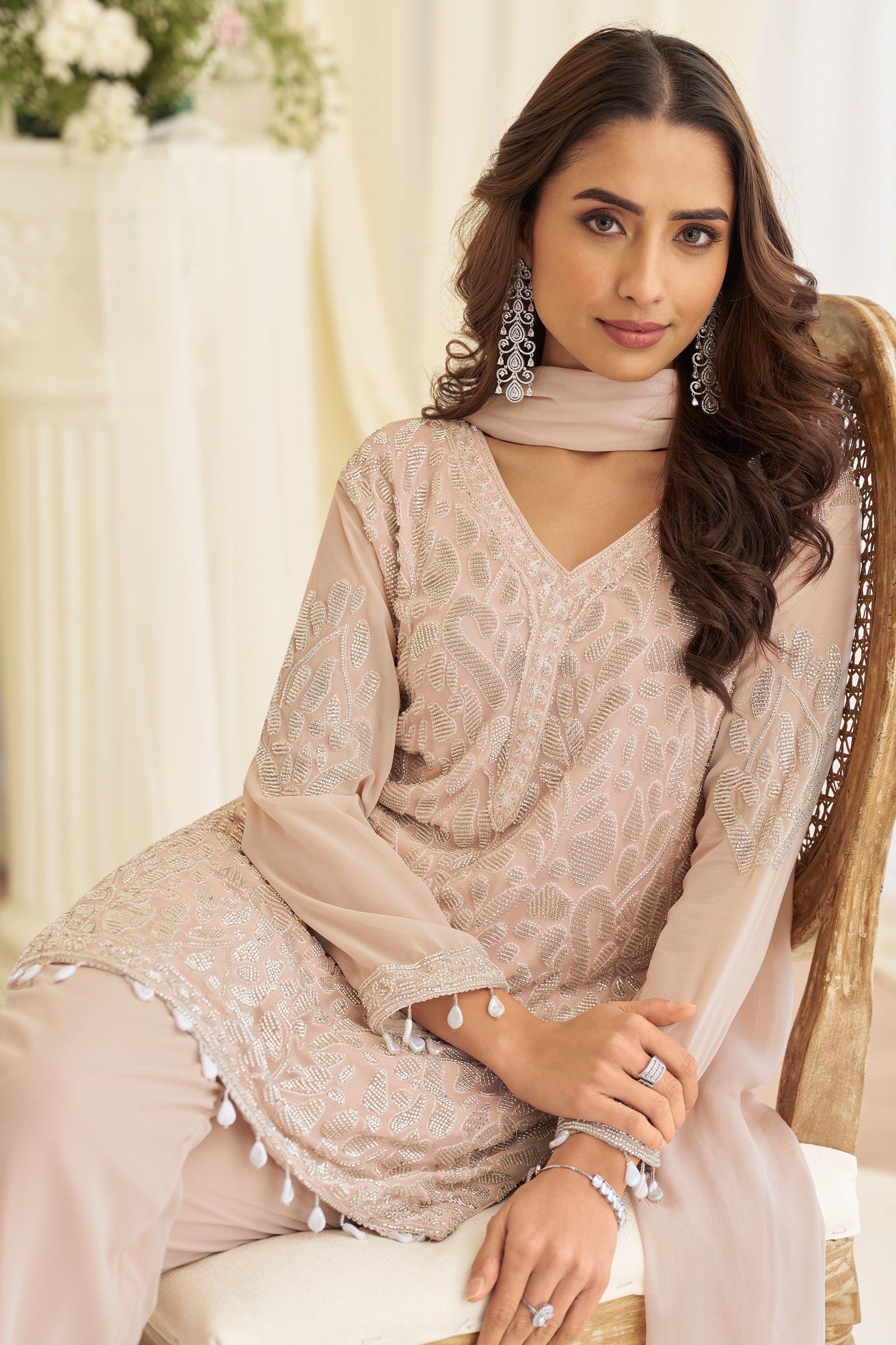 Nude Beige Readymade Bead Work Georgette Suit-SAR11528_3_SareeButa.com
