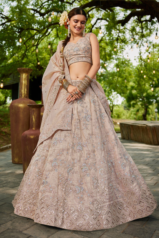 Nude Pink Readymade Embroidered Tissue Silk Lehenga-SAR10054_1_SareeButa.com
