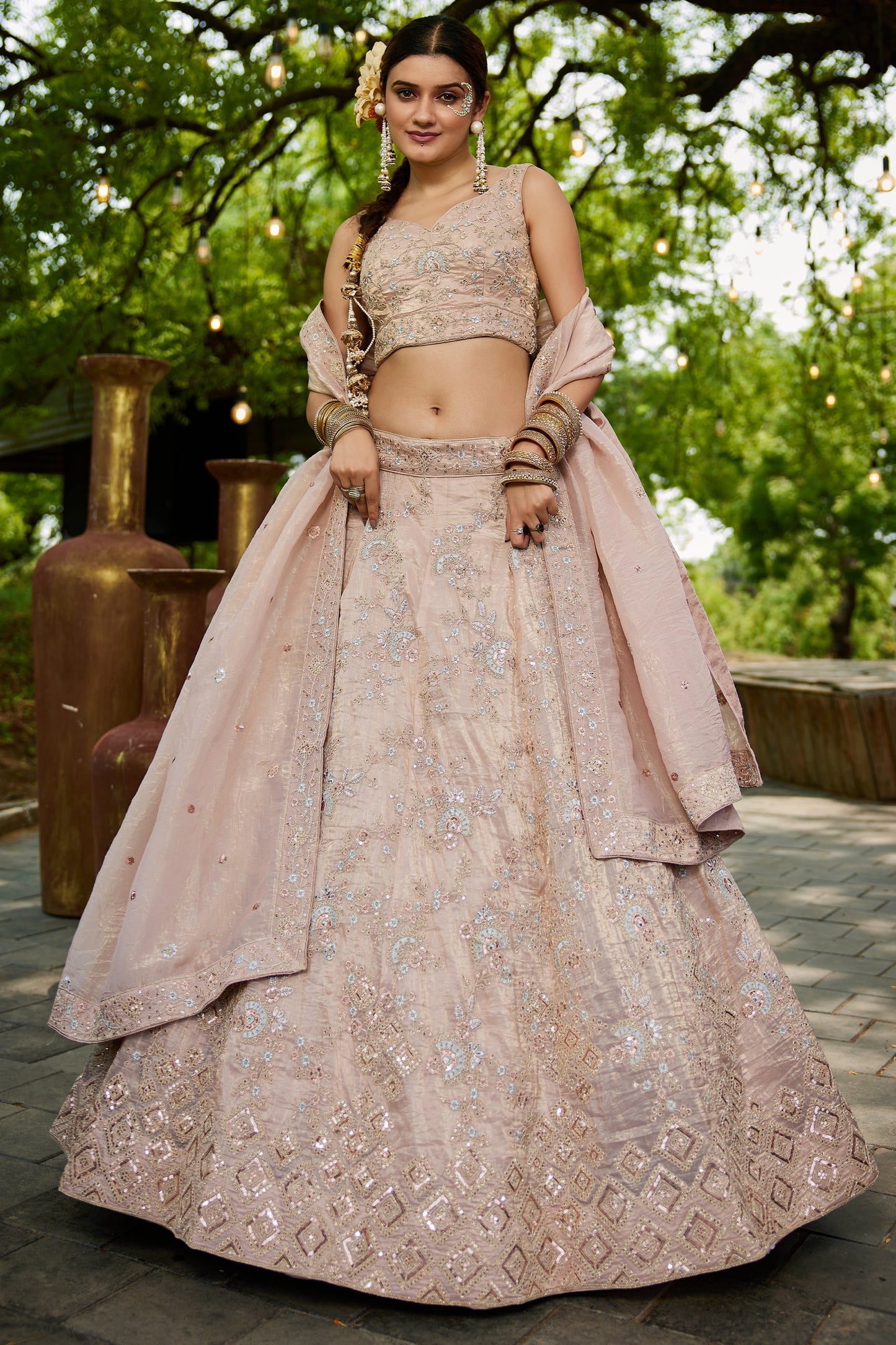 Nude Pink Readymade Embroidered Tissue Silk Lehenga-SAR10054_3_SareeButa.com