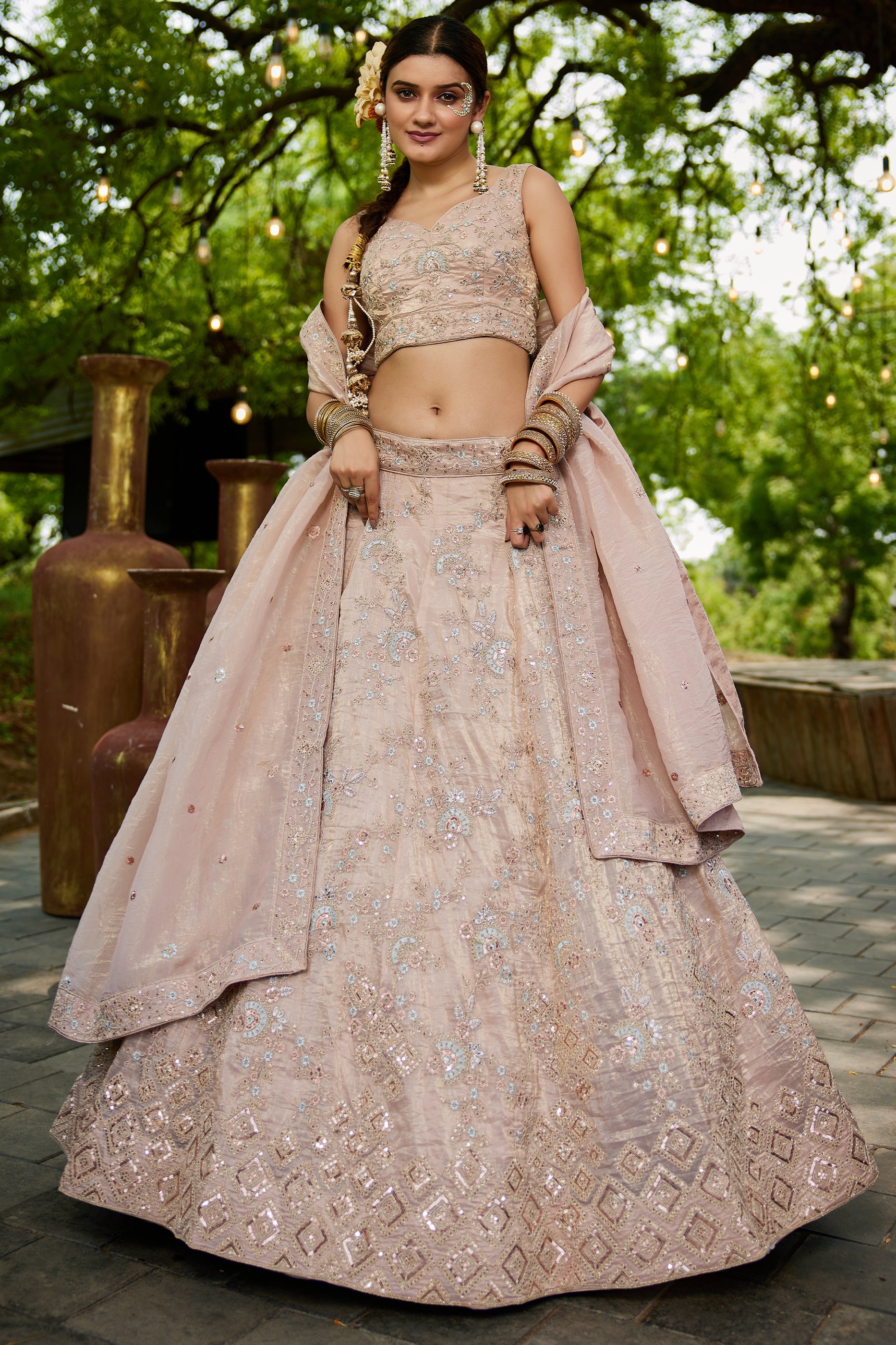 Nude Pink Readymade Embroidered Tissue Silk Lehenga-SAR10054_3_SareeButa.com