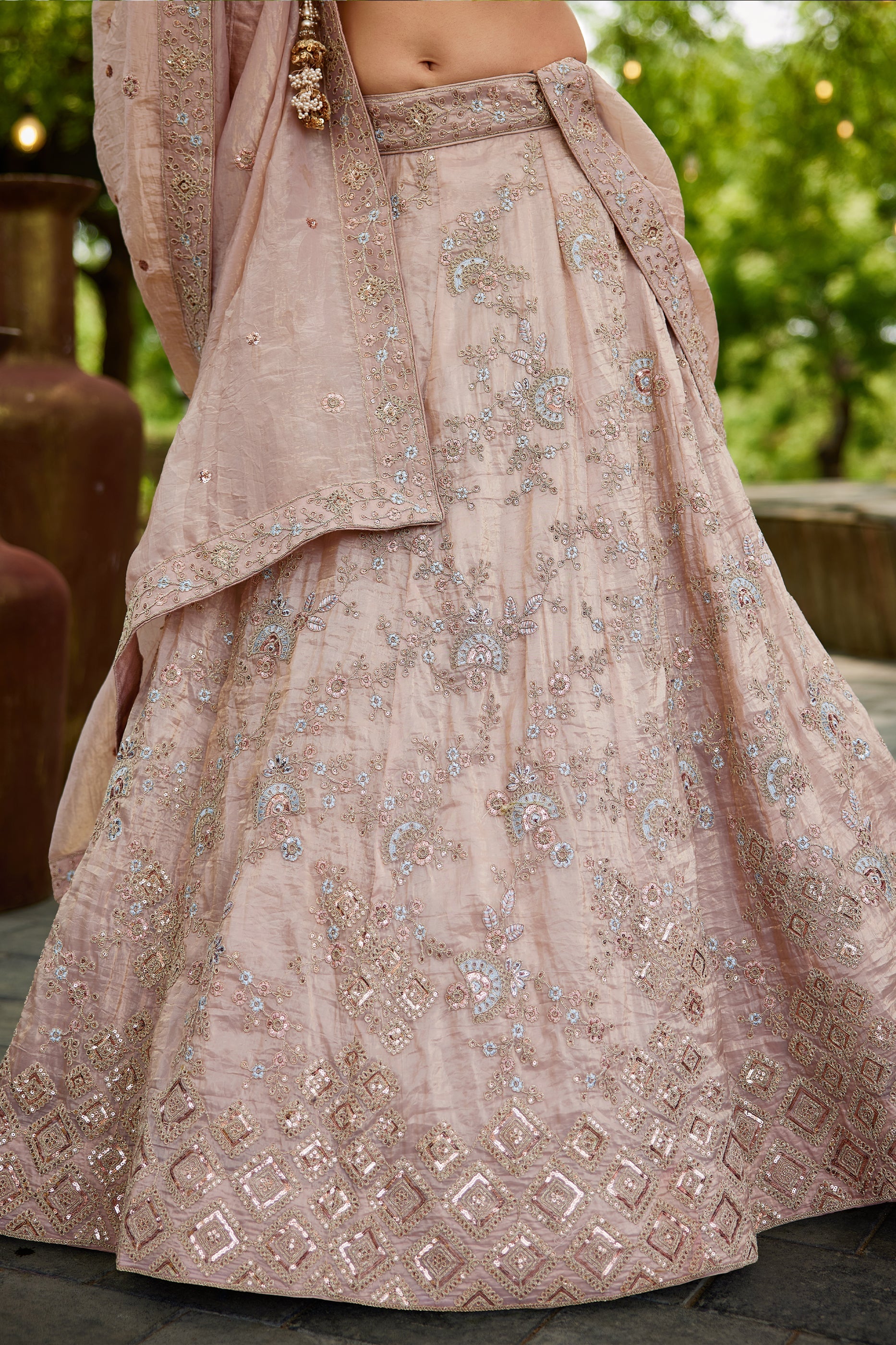 Nude Pink Readymade Embroidered Tissue Silk Lehenga-SAR10054_5_SareeButa.com
