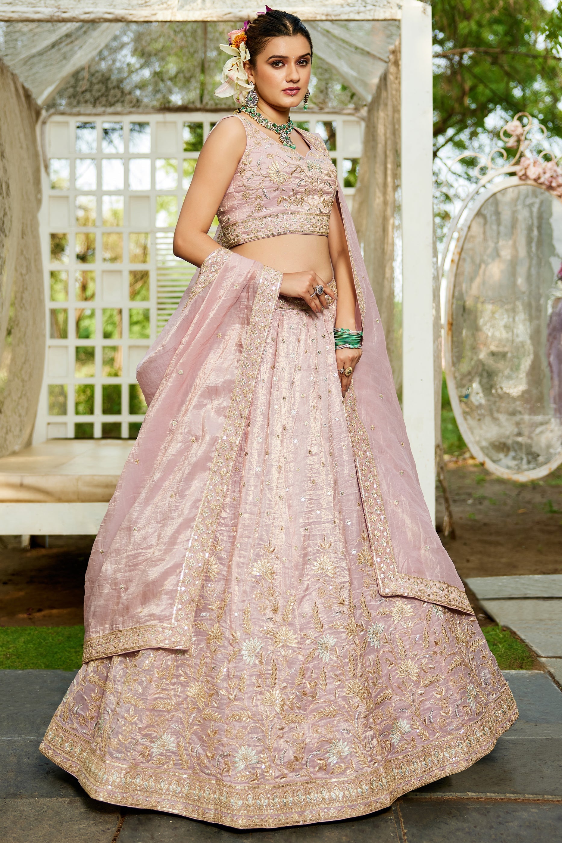 Nude Pink Readymade Embroidered Tissue Silk Lehenga-SAR10072_4_SareeButa.com