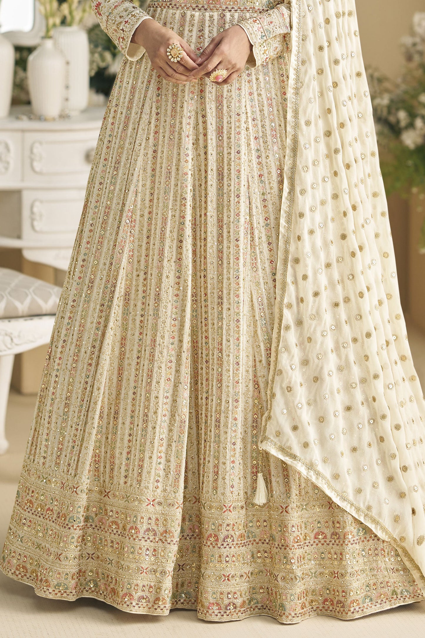 Off White Readymade Embroidered Georgette Gown With Dupatta-SS837_4_SareeButa.com