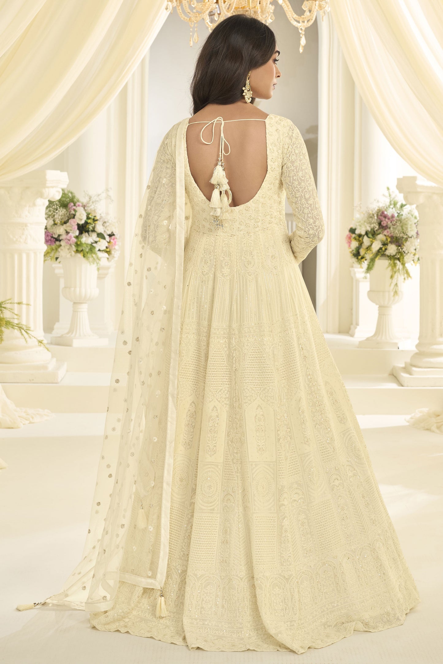 Off White Readymade Georgette Gown with Dupatta-SS1016_3_SareeButa.com