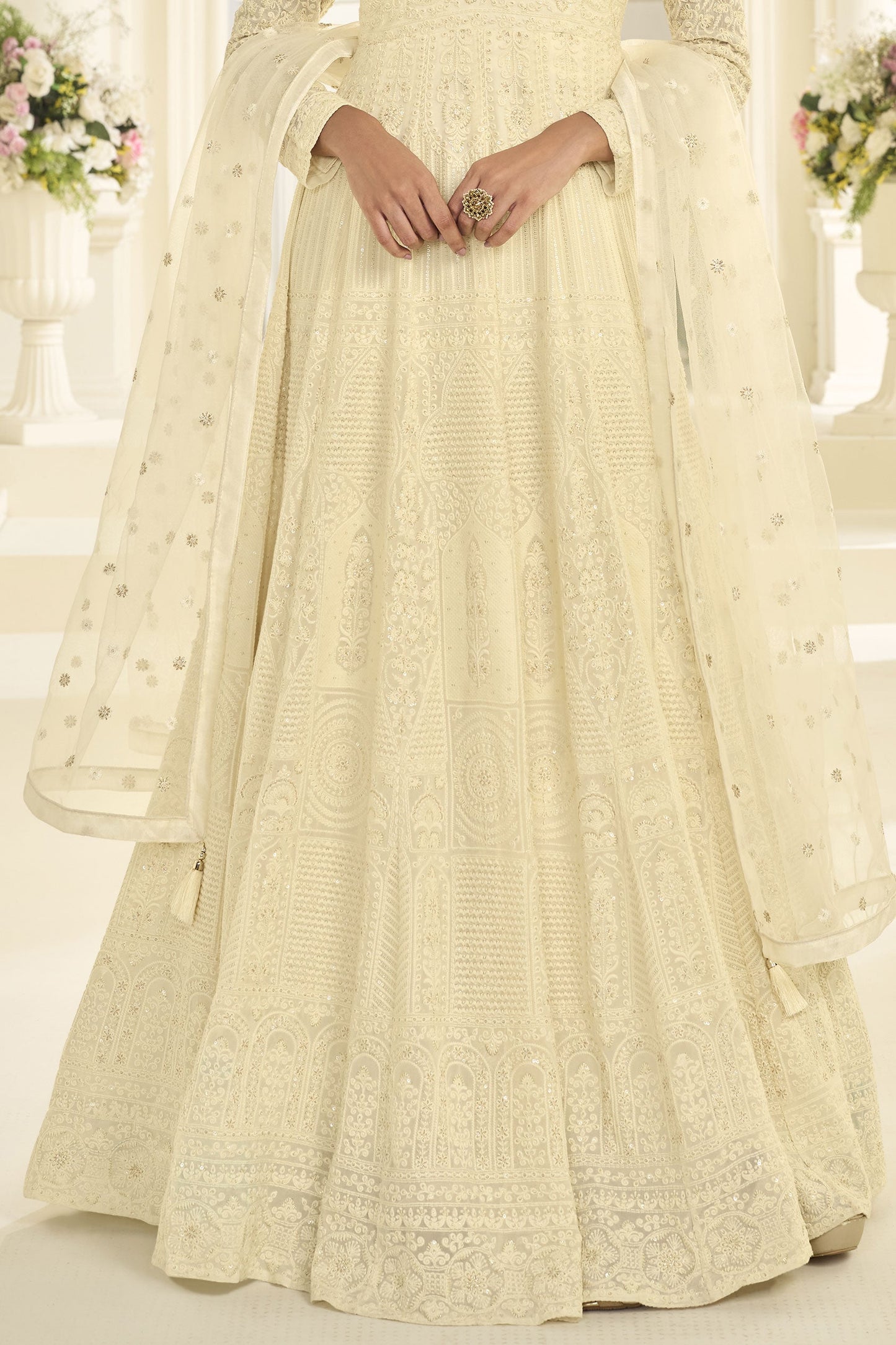 Off White Readymade Georgette Gown with Dupatta-SS1016_4_SareeButa.com