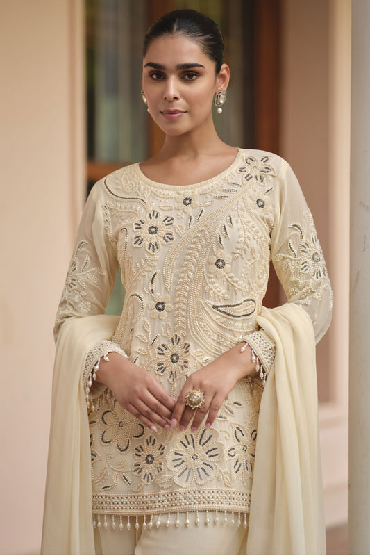 Off White Readymade Moti Work Georgette Palazzo Suit-SS940_2_SareeButa.com