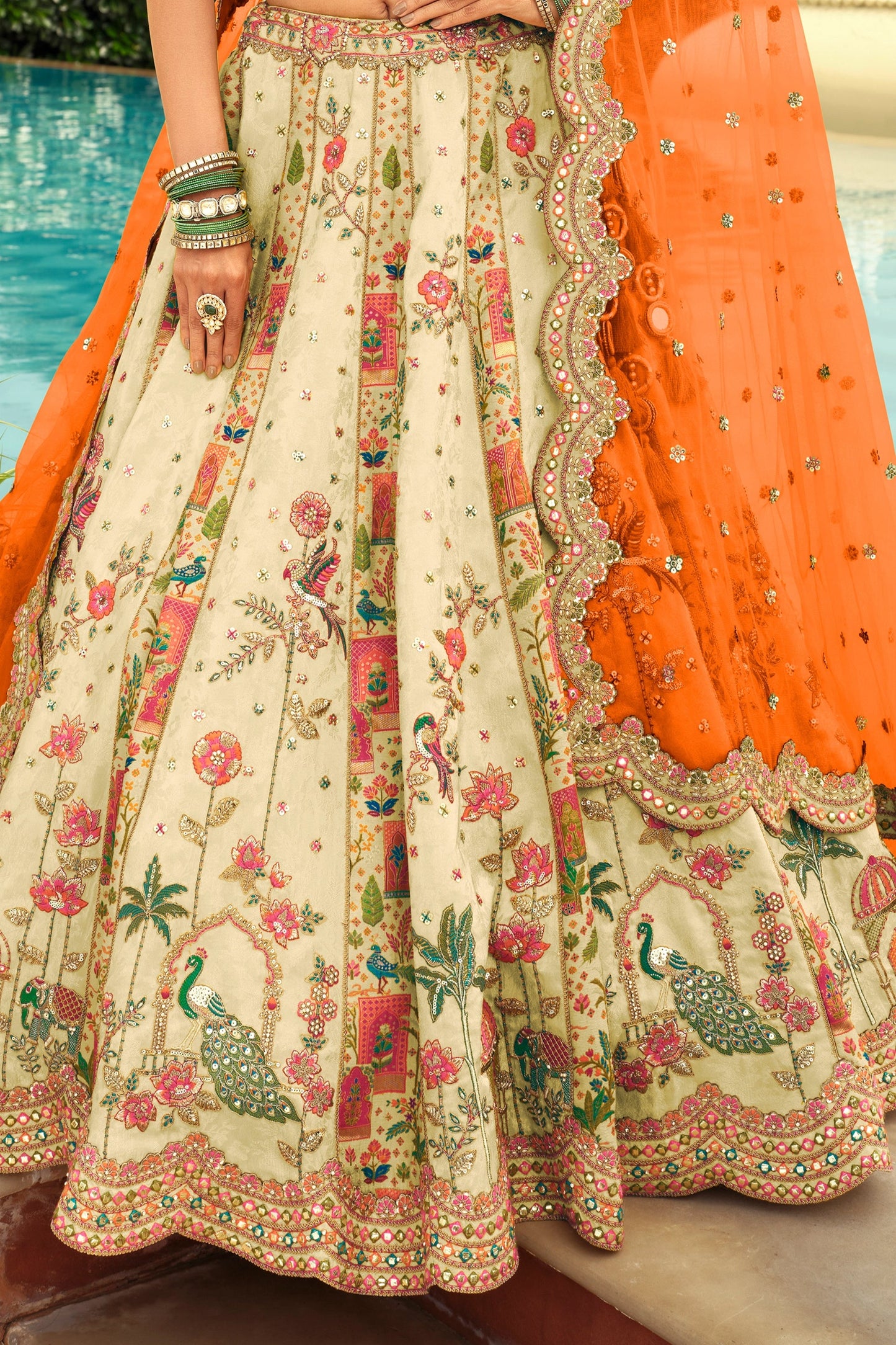 Off-White Readymade Embroidered Silk Lehenga-SAR10899_4_SareeButa.com