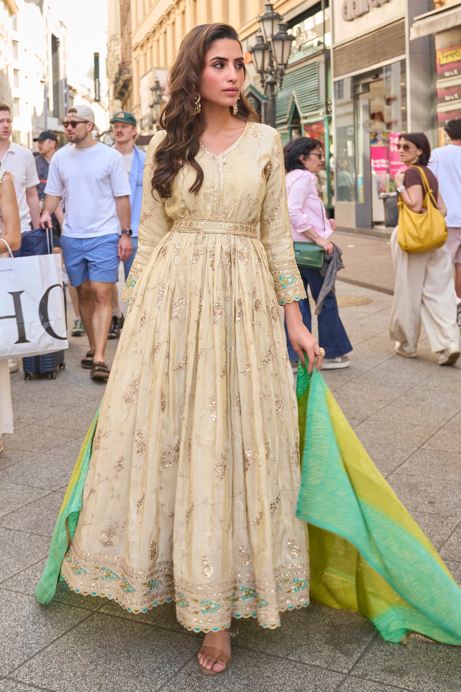 Off-White Readymade Simar Silk Gown With Dupatta-SAR11050_1_SareeButa.com