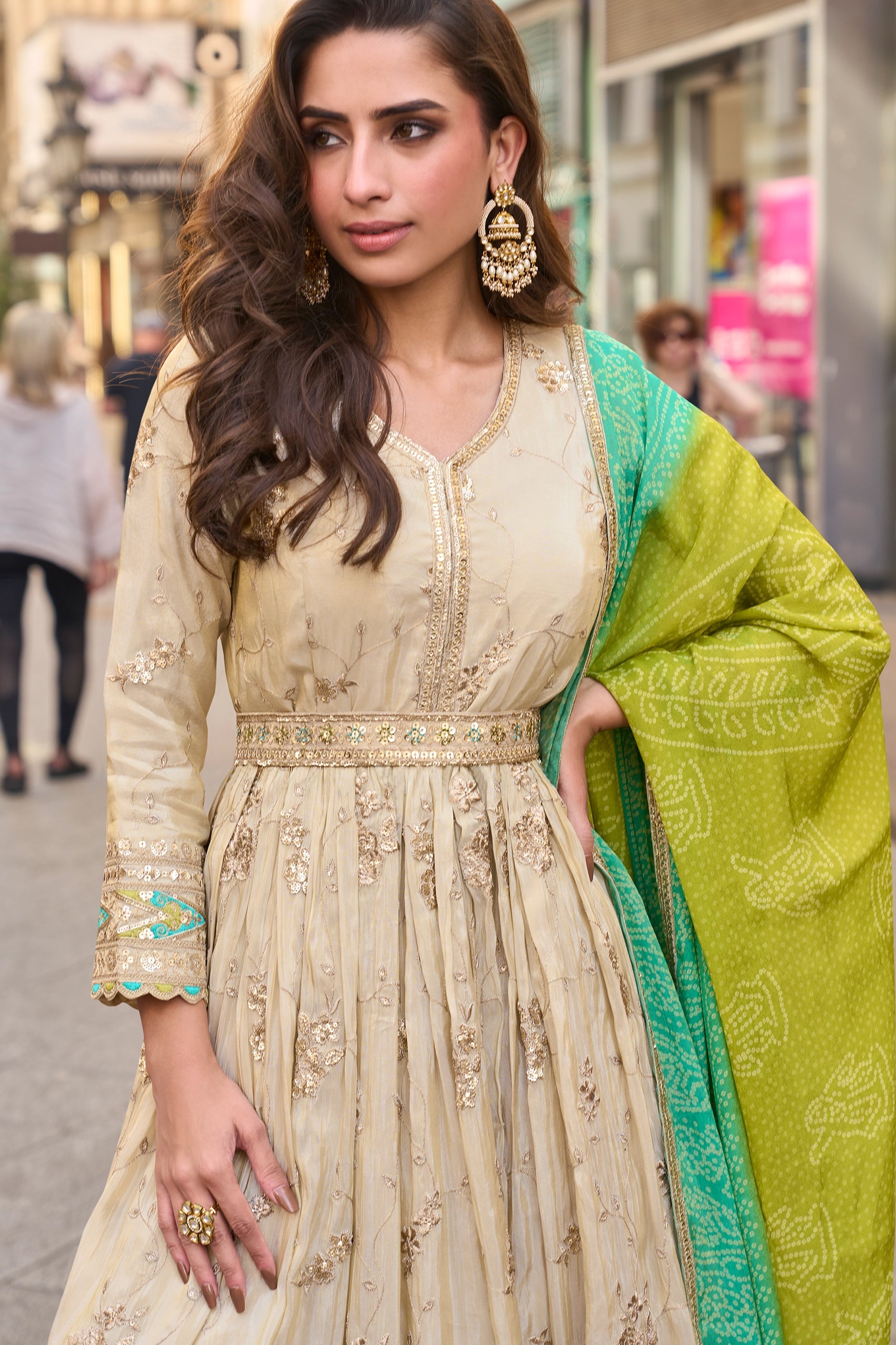 Off-White Readymade Simar Silk Gown With Dupatta-SAR11050_2_SareeButa.com