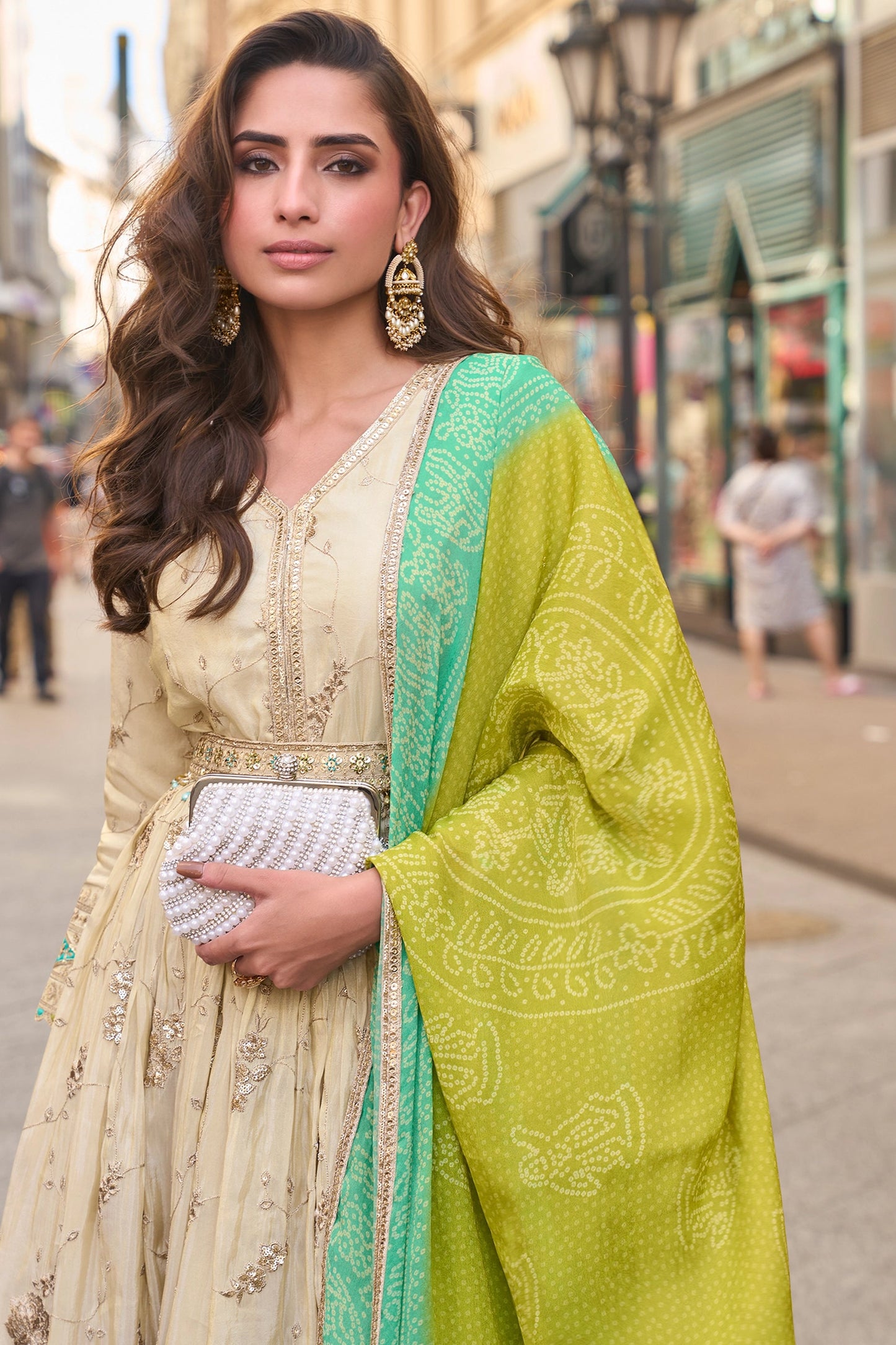 Off-White Readymade Simar Silk Gown With Dupatta-SAR11050_3_SareeButa.com