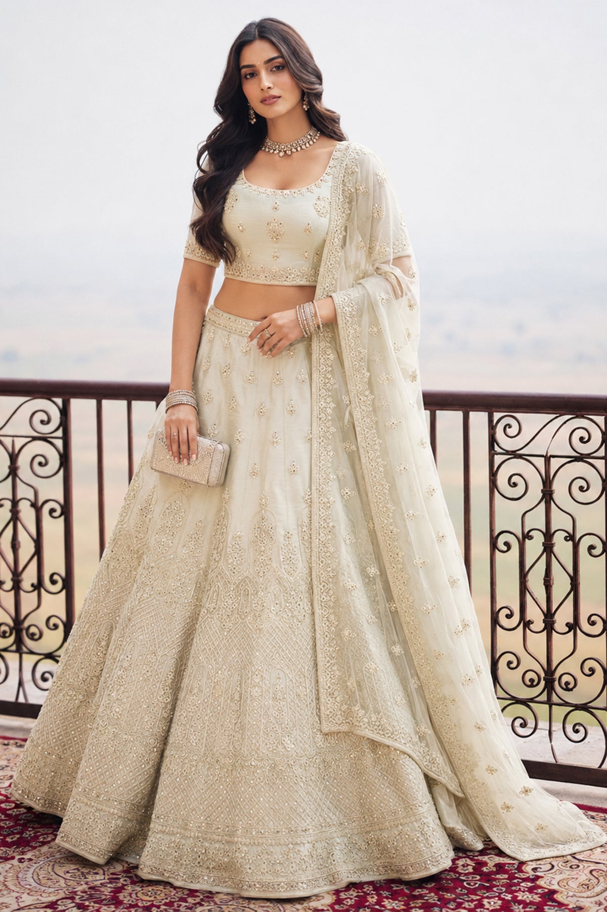 Off-White Semi Stitched Embroidered Net Lehenga-SAR13216_1_SareeButa.com