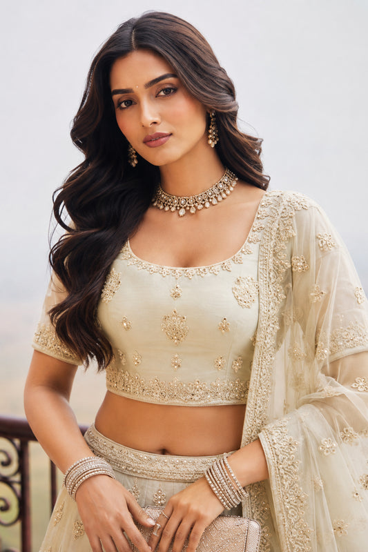 Off-White Semi Stitched Embroidered Net Lehenga-SAR13216_2_SareeButa.com