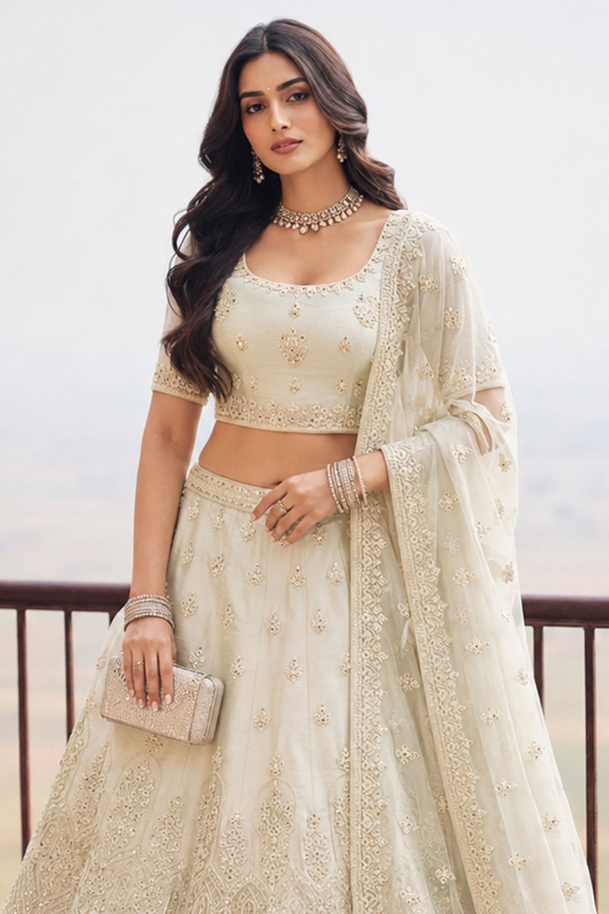 Off-White Semi Stitched Embroidered Net Lehenga-SAR13216_3_SareeButa.com