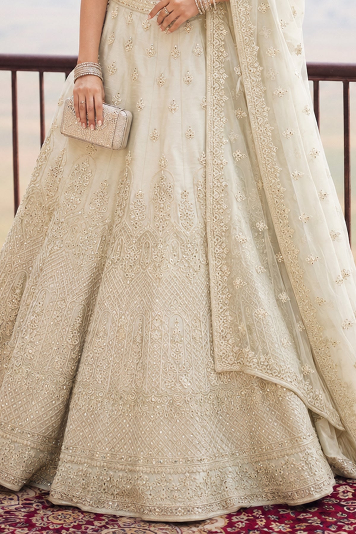 Off-White Semi Stitched Embroidered Net Lehenga-SAR13216_4_SareeButa.com
