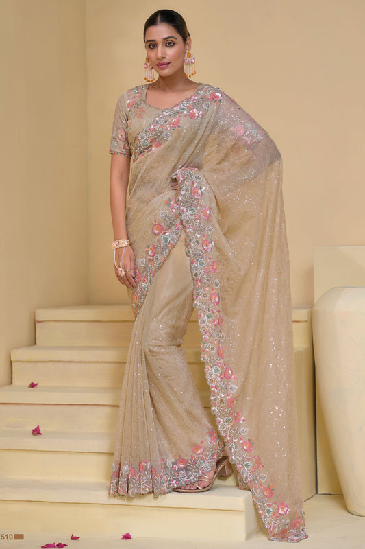 Off white Pure Banarasi Tuscany Saree-ZB132785_1