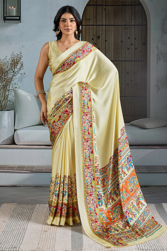 Off White Ajrakh Print Satin Saree-SAR11827_1_SareeButa.com