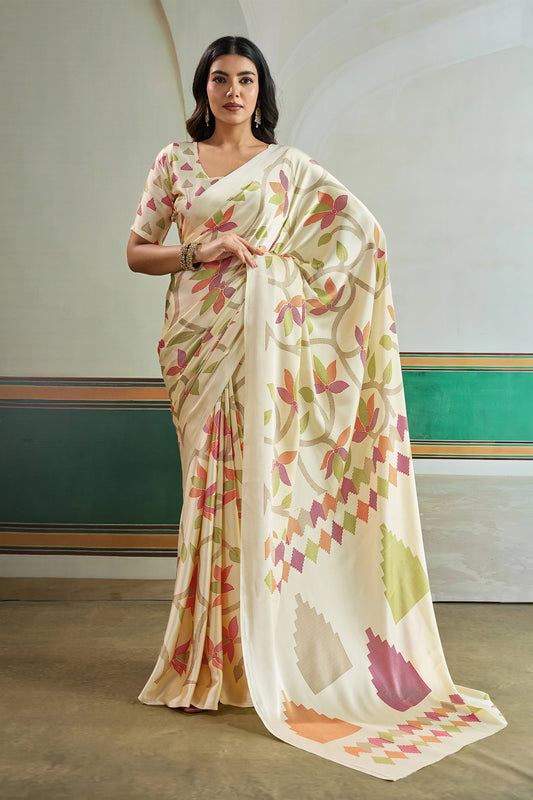 Off White Ajrakh Print Satin Saree-SAR11835_1_SareeButa.com