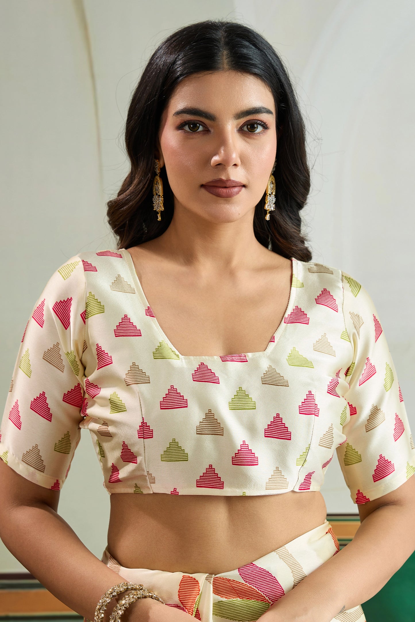 Off White Ajrakh Print Satin Saree-SAR11835_4_SareeButa.com