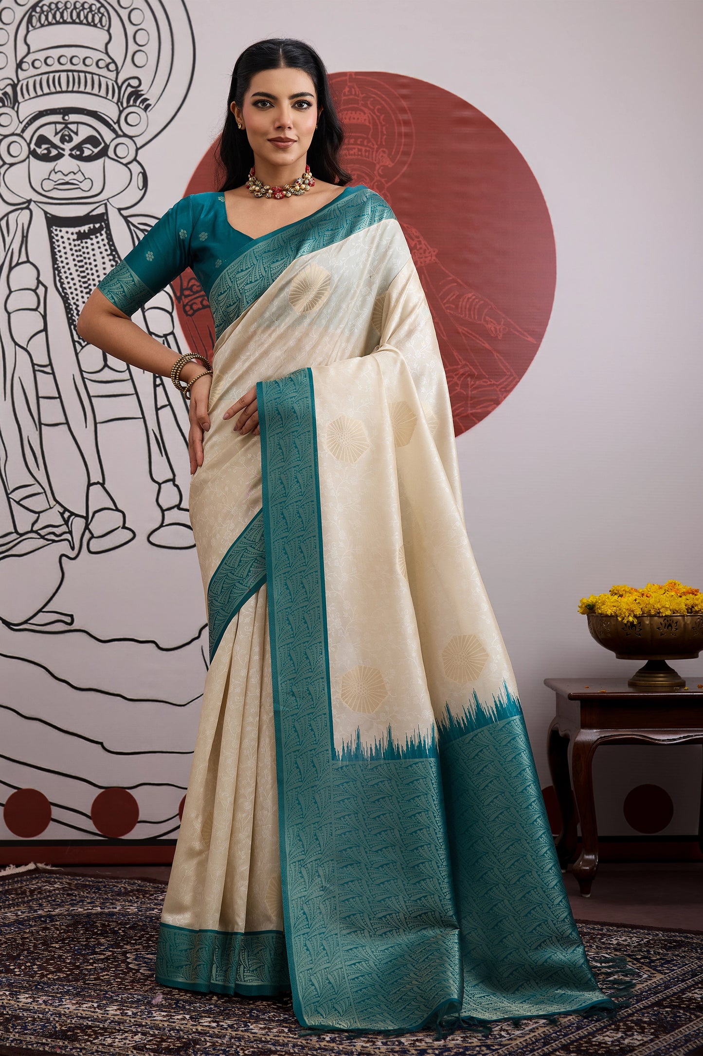 Off White And Blue Woven Silk Saree-SAR11846_1_SareeButa.com