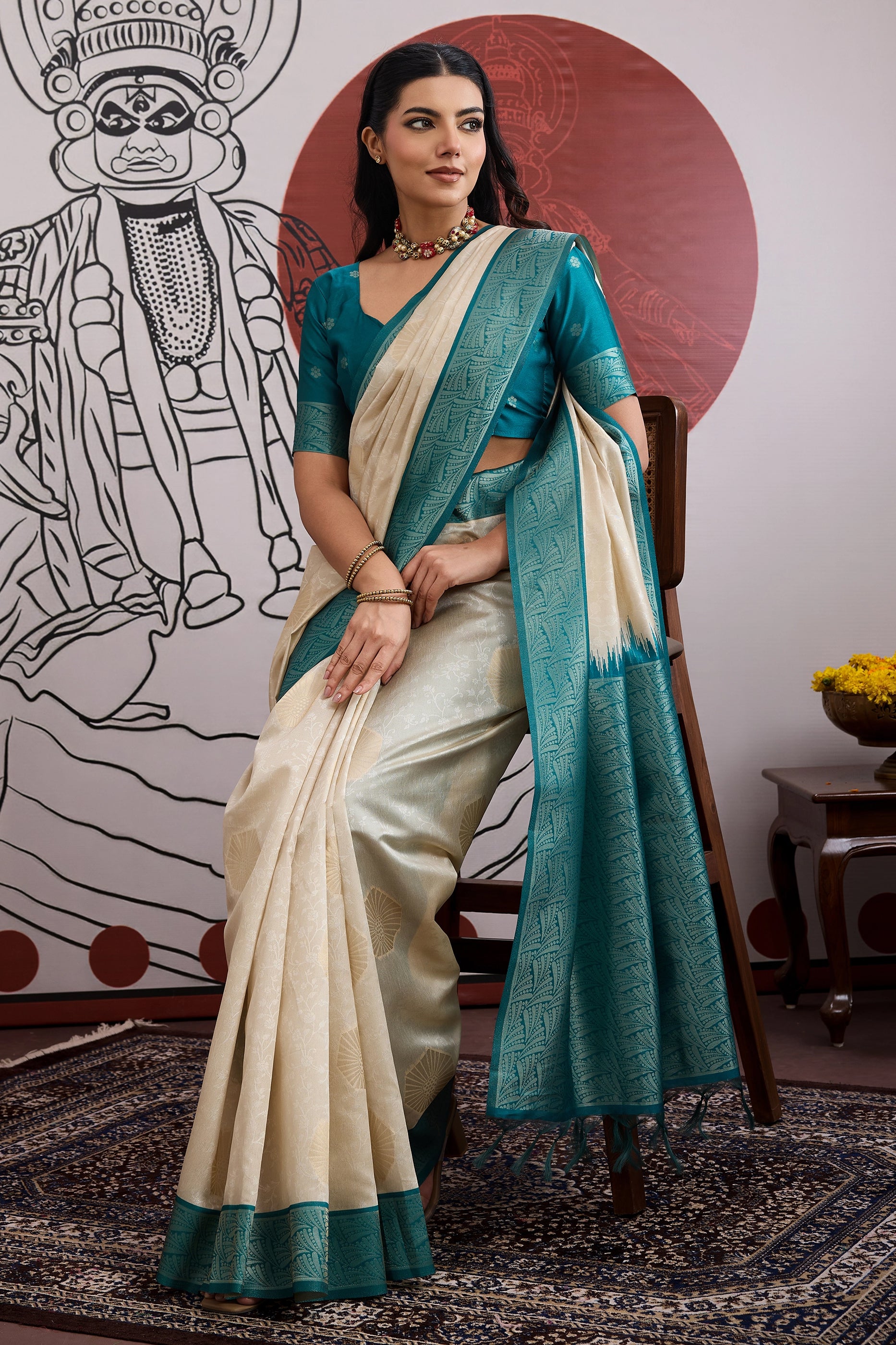 Off White And Blue Woven Silk Saree-SAR11846_2_SareeButa.com