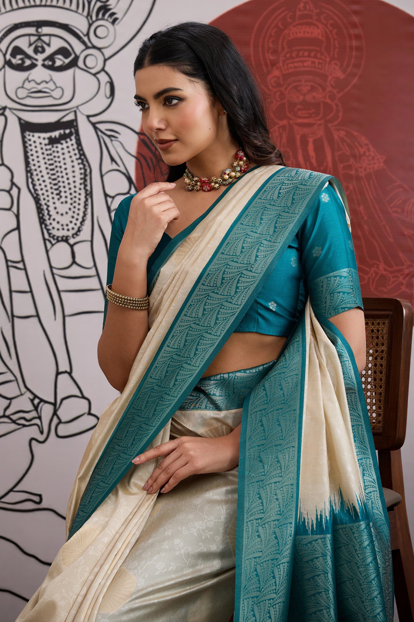 Off White And Blue Woven Silk Saree-SAR11846_3_SareeButa.com