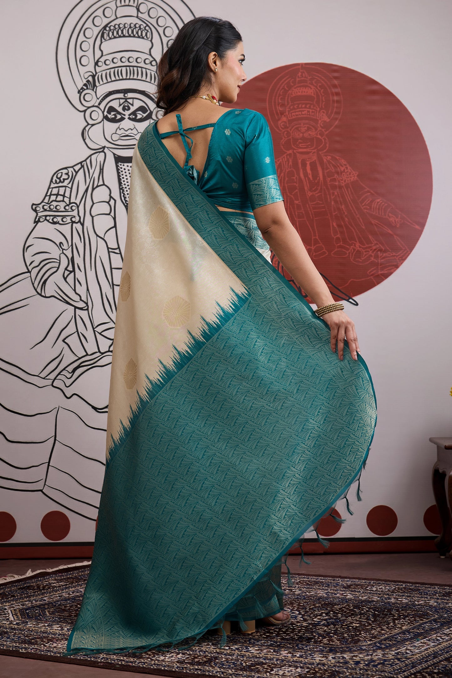 Off White And Blue Woven Silk Saree-SAR11846_4_SareeButa.com