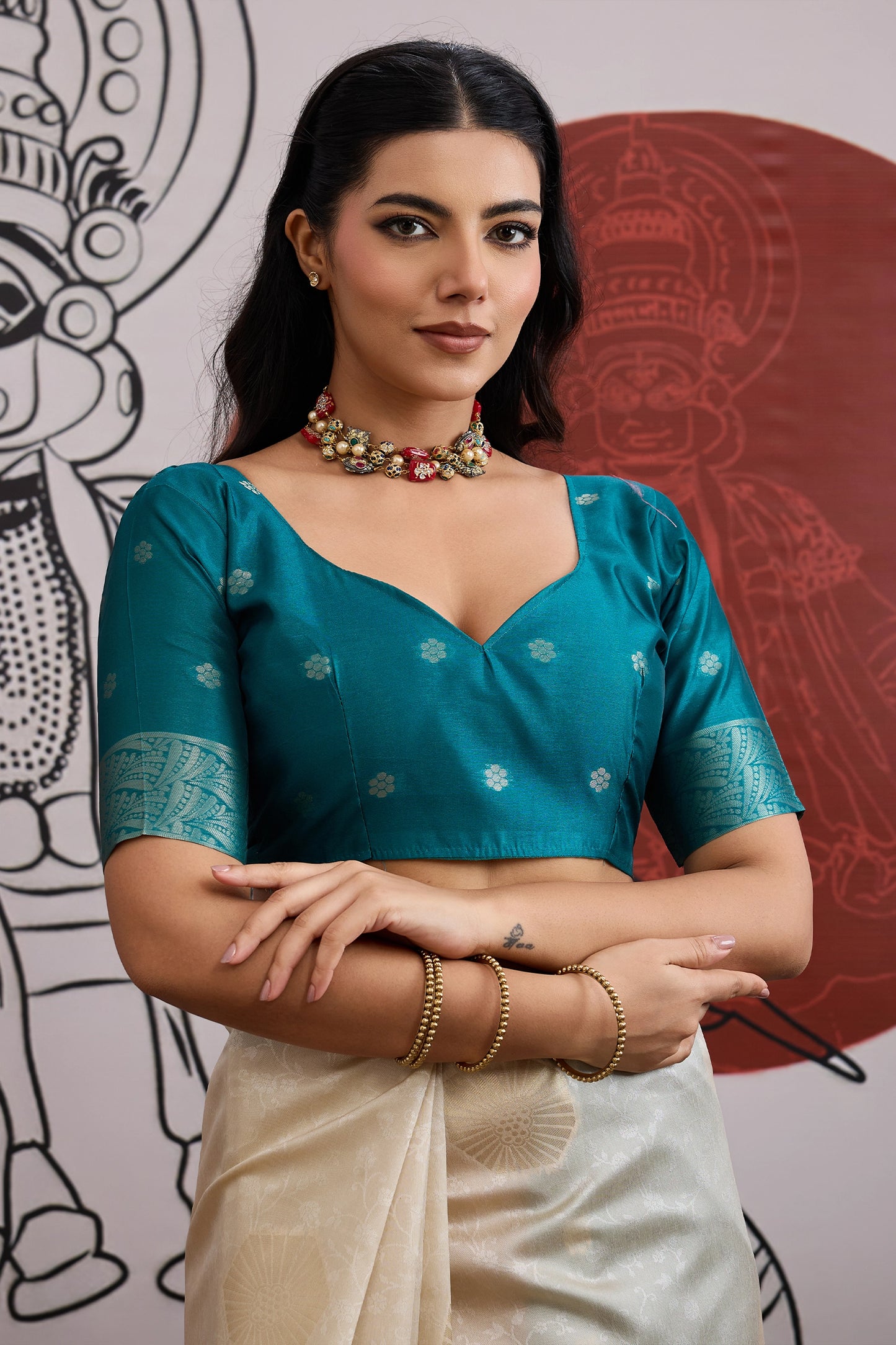 Off White And Blue Woven Silk Saree-SAR11846_5_SareeButa.com
