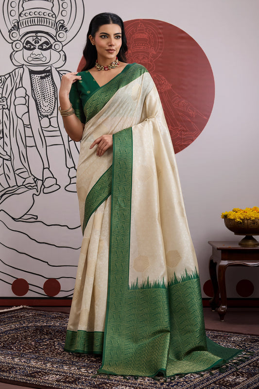 Off White And Green Woven Silk Saree-SAR11848_1_SareeButa.com