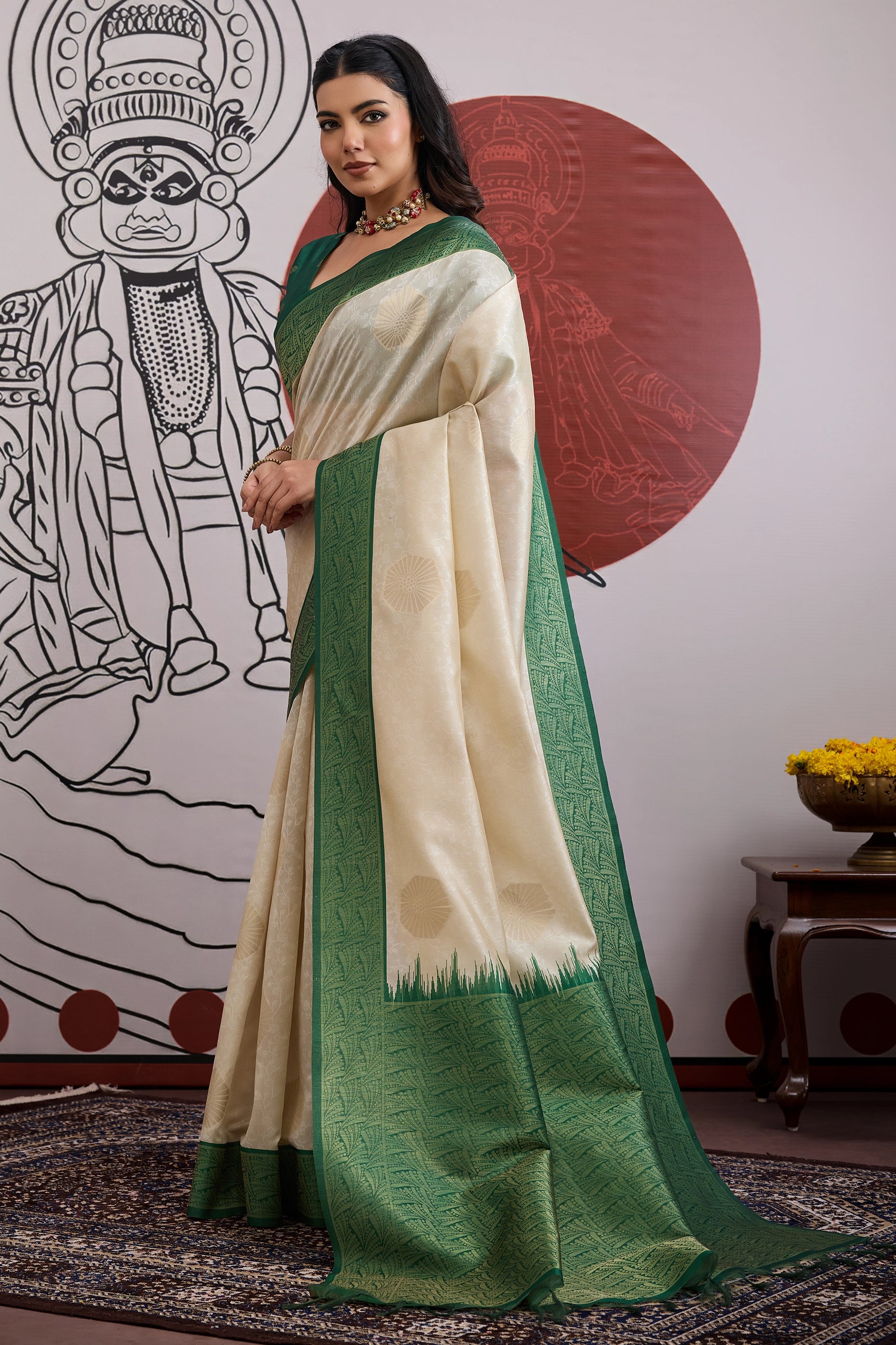 Off White And Green Woven Silk Saree-SAR11848_4_SareeButa.com