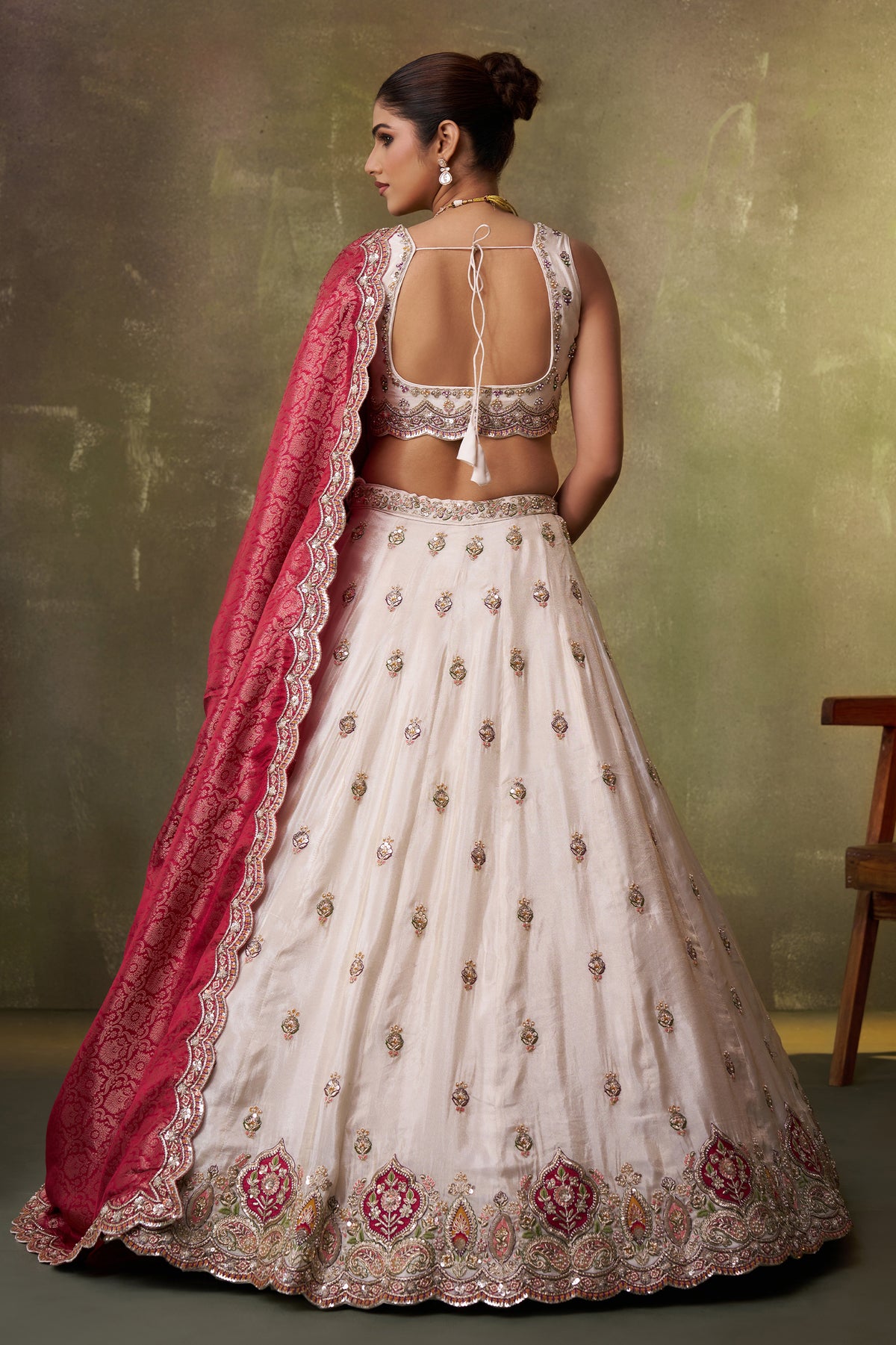 Off White And Pink Readymade Embroidered Tissue Lehenga-SAR12882_4_SareeButa.com