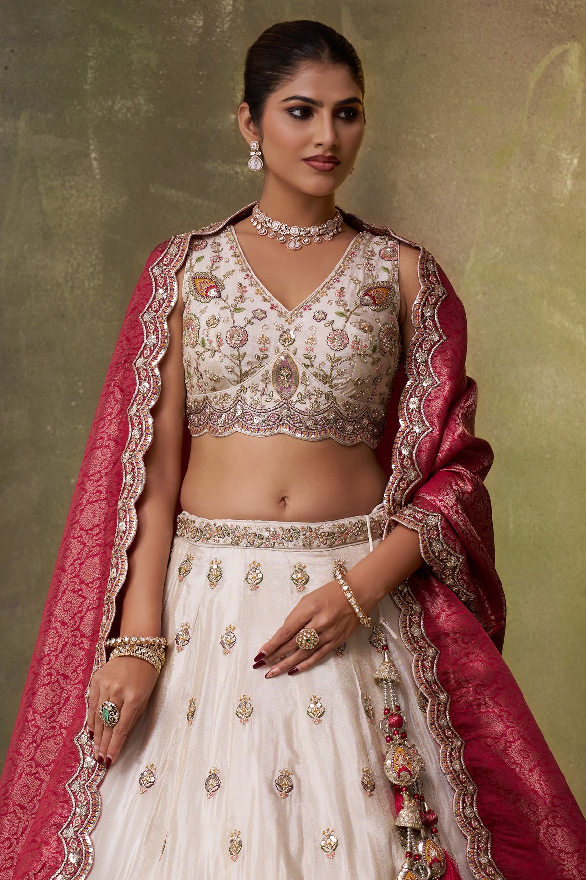 Off White And Pink Readymade Embroidered Tissue Lehenga-SAR12882_5_SareeButa.com