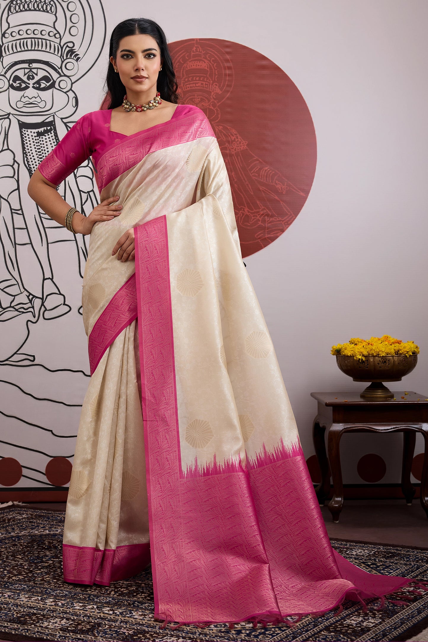 Off White And Pink Woven Silk Saree-SAR11847_1_SareeButa.com
