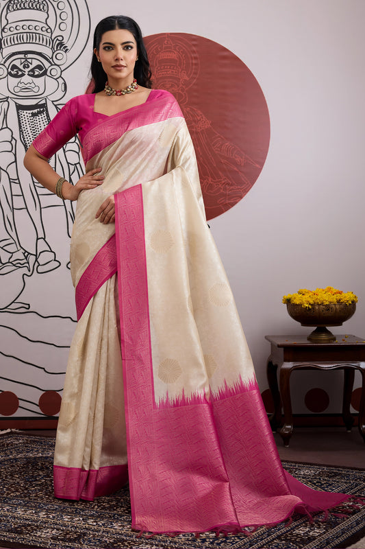 Off White And Pink Woven Silk Saree-SAR11847_1_SareeButa.com