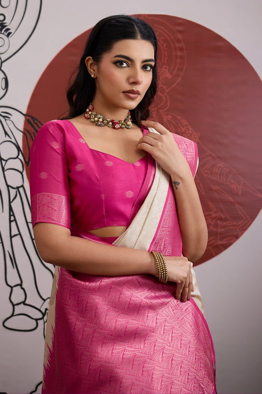 Off White And Pink Woven Silk Saree-SAR11847_2_SareeButa.com