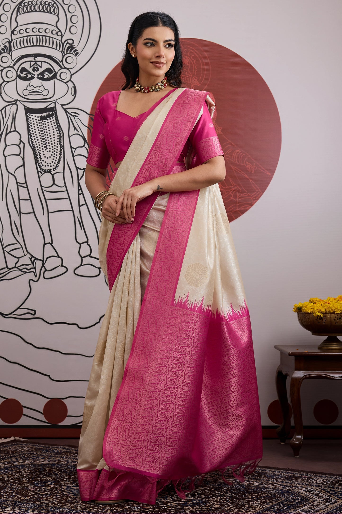 Off White And Pink Woven Silk Saree-SAR11847_3_SareeButa.com