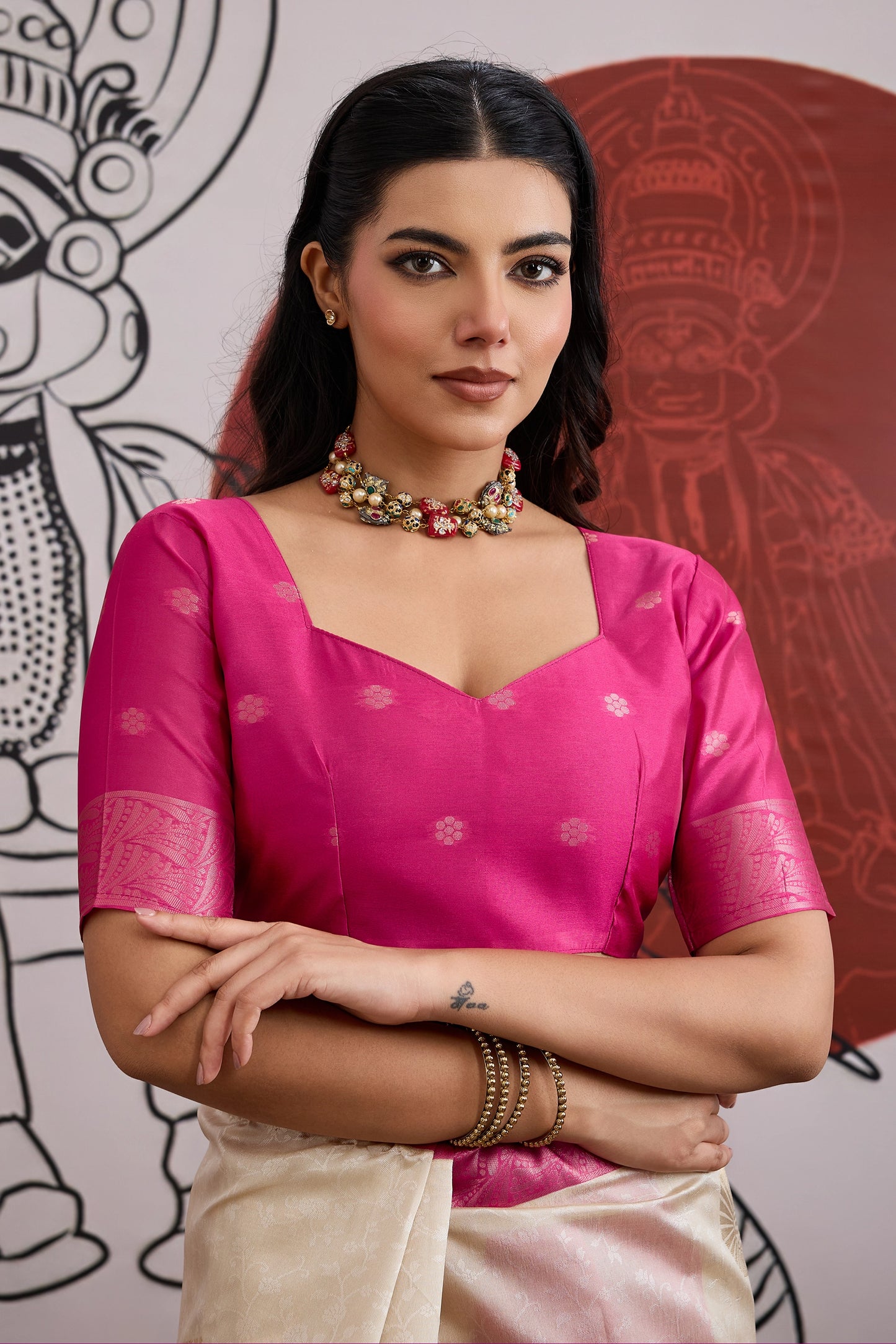 Off White And Pink Woven Silk Saree-SAR11847_5_SareeButa.com