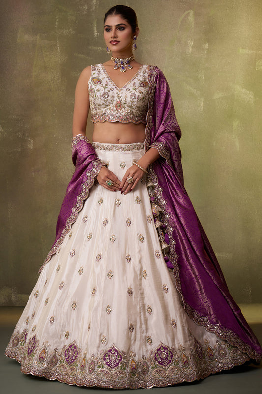 Off White And Purple Readymade Embroidered Tissue Lehenga-SAR12883_1_SareeButa.com