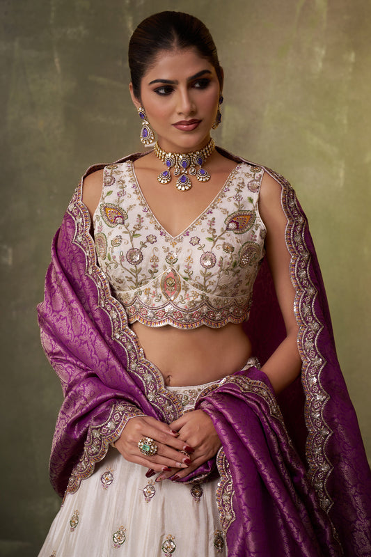Off White And Purple Readymade Embroidered Tissue Lehenga-SAR12883_2_SareeButa.com