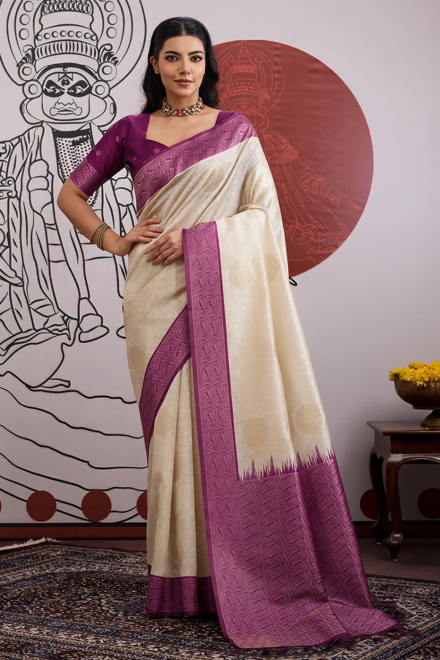 Off White And Purple Woven Silk Saree-SAR11843_1_SareeButa.com