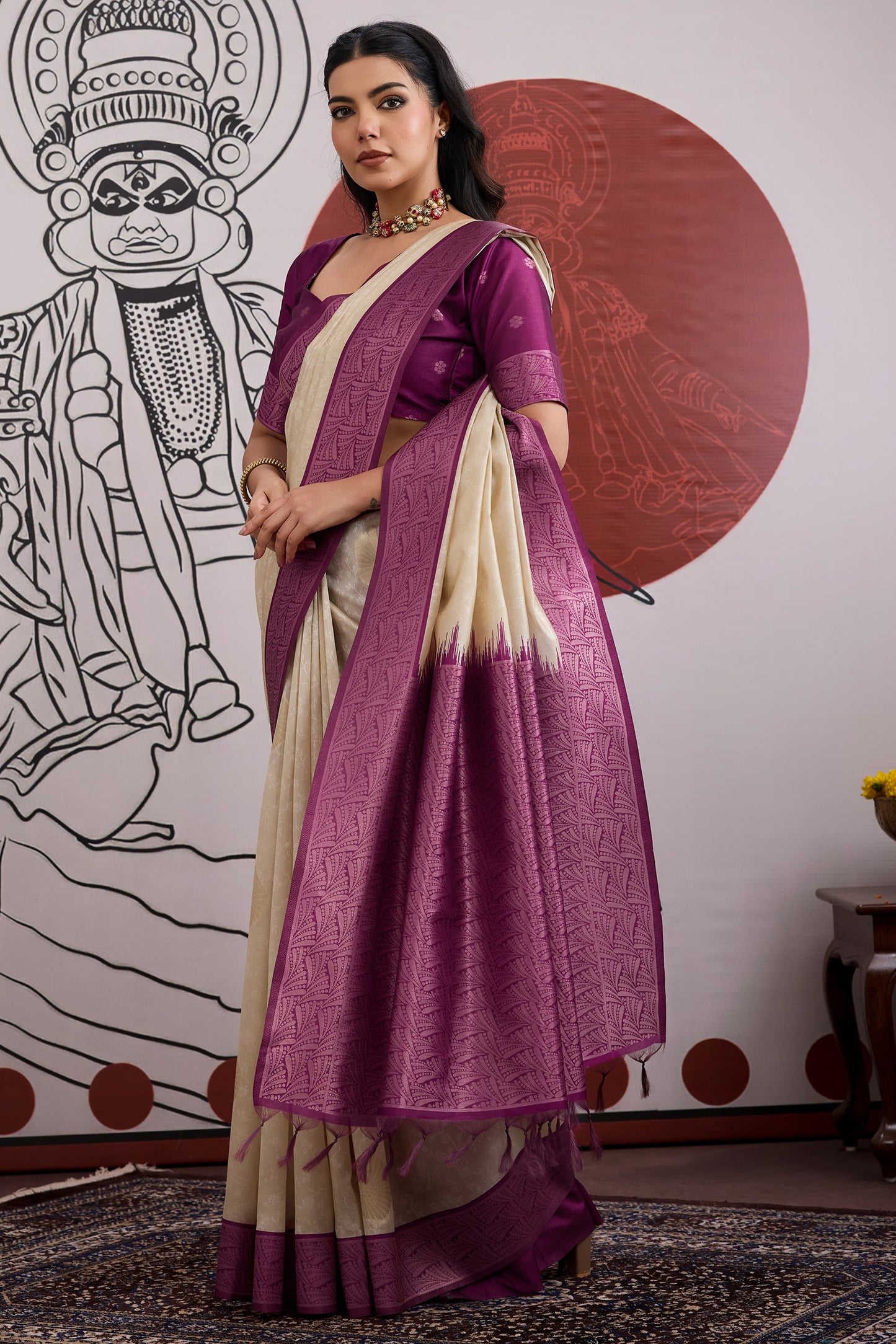 Off White And Purple Woven Silk Saree-SAR11843_3_SareeButa.com