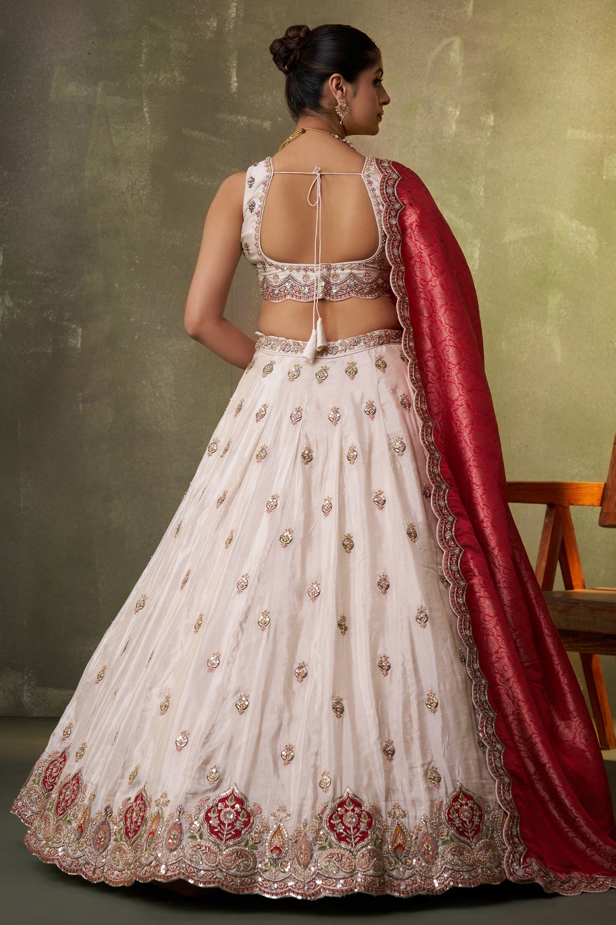 Off White And Red Readymade Embroidered Tissue Lehenga-SAR12884_3_SareeButa.com